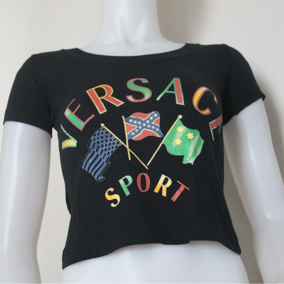 ⛵️NWT Vintage '90s Deadstock Versace Sport Logo Cropped T-Shirt - Picture 4 of 14
